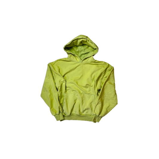 Felpa con cappuccio verde lime MO Interchangeable su fondo bianco, moda modulare