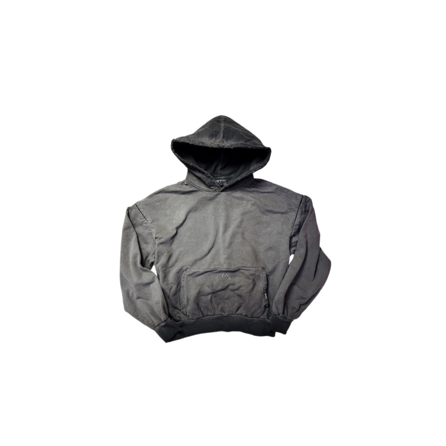 Felpa con cappuccio nera MO Interchangeable stile denim modulara, fondo bianco